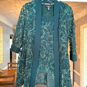 NWT R&M Richards Hunter Green Lace Formal Set. Size 12P